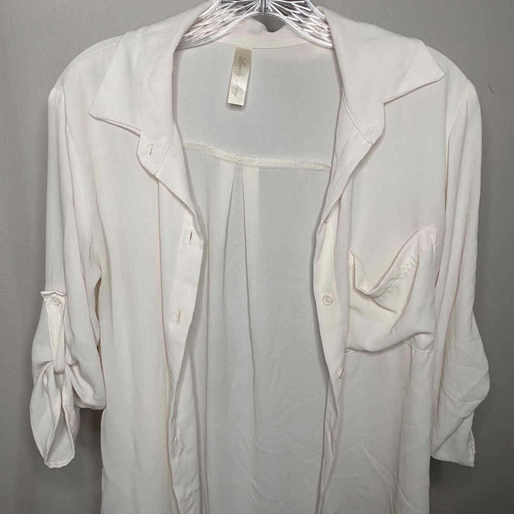 SHEER MID SLEEVE BUTTON DOWN